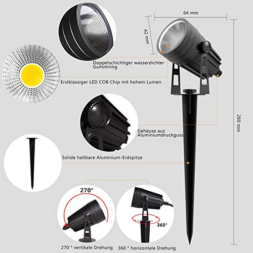 Gartenleuchten,Aourow 3W x 4 Warmweiße LED Garten landschafts beleuchtung mit Metall-Erdspieß,IP65 Wasserdichter Niederspannungs-Außenstrahler für Garten/Rasen/Terrasse/Gehweg/Baum,4er-Set