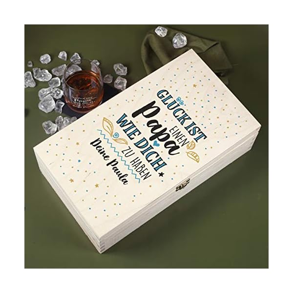Herz & Heim® Genießerpaket für Papa Whisky mit gravierten Whiskyglas in Box - Glück ist einen Papa wie dich zu haben – Bild 6