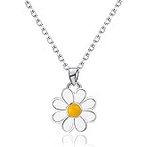JANIEYS Daisy Necklace Sterling Silver White Enamel Flower Pendant Necklace Sunflower Chain Charm Link Daisy Hypoallergenic Floral Jewelry for Beach Birthday Women Summer