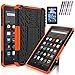 Windrew Hybrid Heavy Duty Armor Protection Cover [Anti Slip] [Built-In Kickstand] Skin Case For Amazon Fire 7 5th Generation 2015 Release Tablet + Screen Protector and Stylus Pen (Orange)