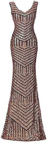 Women's V neck Sequin Mermaid Prom Dresses Long Formal Gowns Size 24 Gold&amp;Black