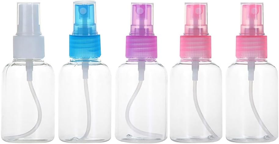 GTWCK 5 PCS Spray Bottle, Mini Clear 50ML Mist Sprayer Portable Refillable Spray Sprayer Bottle Cosmetic Spray Bottles Refillable Travel Dispenser for Essential Oils, Travel, Perfumes,Makeup Remover