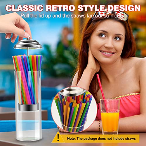 Keedolla Glass Straw Dispenser with Stainless Steel Lid, Clear Straw