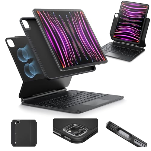 ESR 【Upgraded】 Keyboard Hülle, iPad Tastatur Hülle für iPad Pro 12.9" 2022, Magnetischer Ständer, Porträt-/erhöhte Ansichtsmodi, federnde Leuchttasten