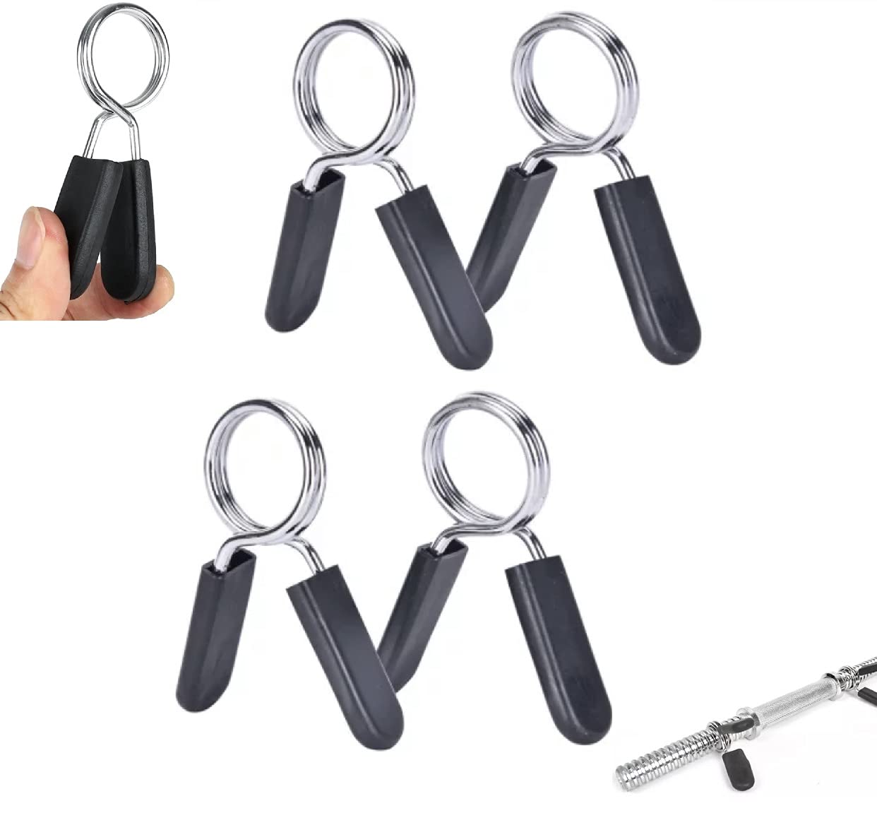 JGR SELECT Dumbbell Clamps - Pack of 4 for 28mm Bars - Spring Clamp - Spring Collars - for Weights, Bars, Discs - Crossfit, Gym, Gym