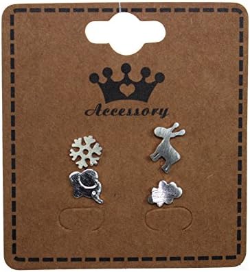A Pack of 4 Pieces 925 Sterling Silver Stud Earrings(deer,cloud,snowflake,elephant)