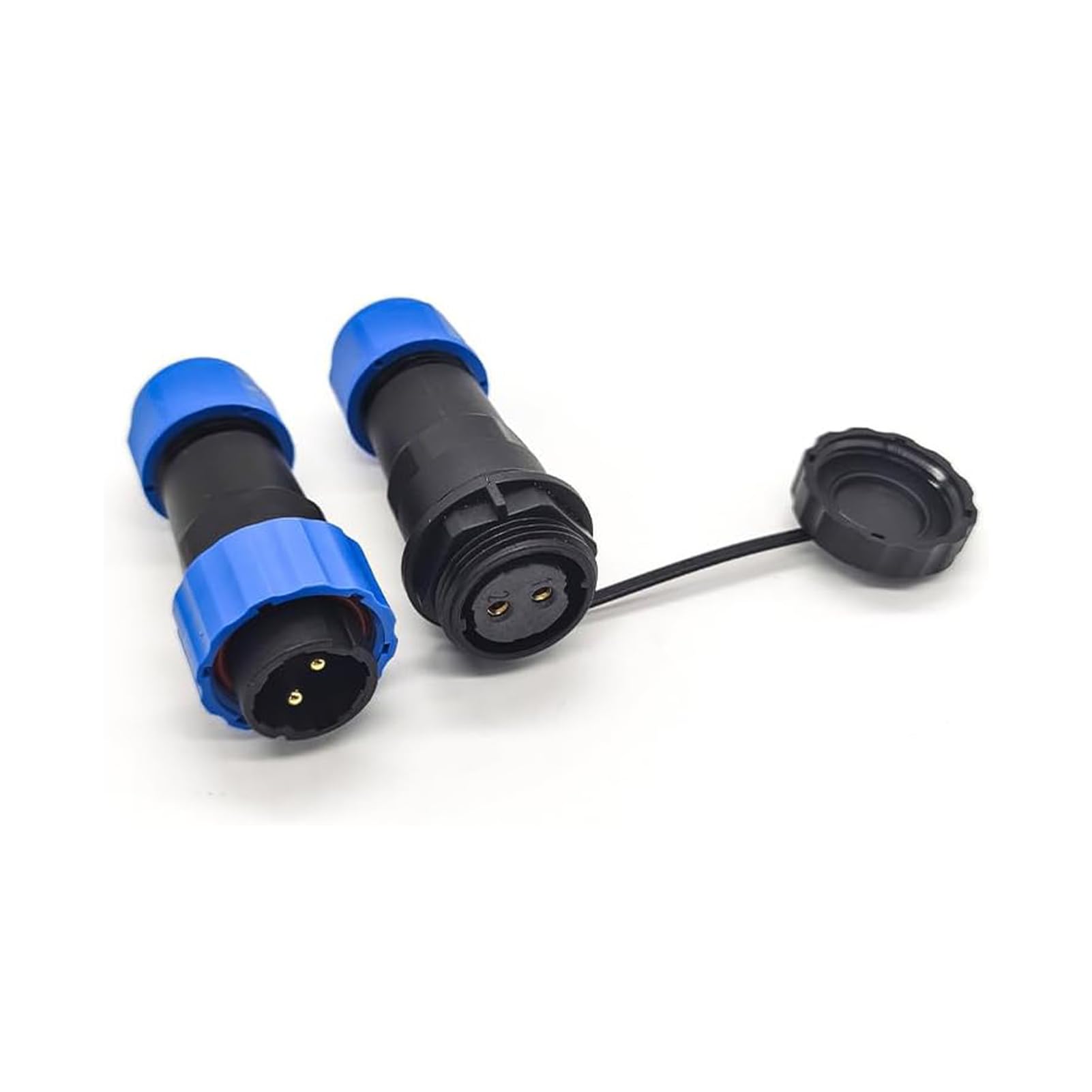 Elecbee IP68 Waterproof 2 Pin Circular Male Plug & Female Socket Connector, SP21 Series, 2 Pins, Blue, 12V, 10A, 120W, Outdoor, Wet, 2 Ports, 1 Count