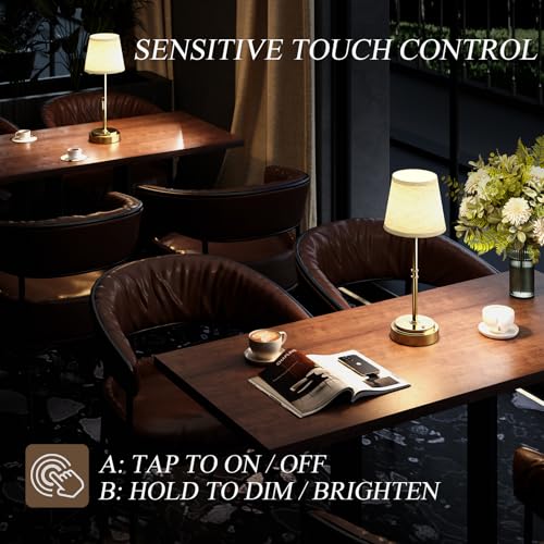 Litluzecozy Rechargeable Cordless Table Lamp Gold - 7500mAh Battery Table Lamps Indoor, Bedside Lamp Touch Dimmable, Wireless Desk Light for Living Room & Bedroom (Gold, 1 Pack)