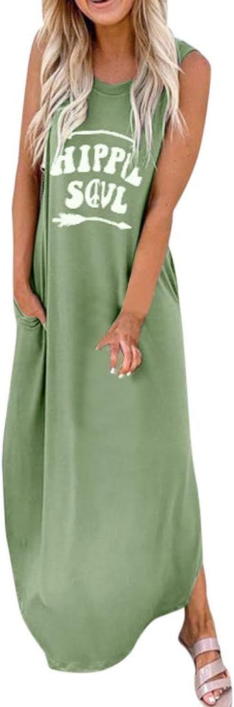 NANTE Top Loose Women's Dress Hippie Soul Print Length Dresses O-Neck Sleeveless Skirt Ladies Gown Long Maxi Dress Sundress