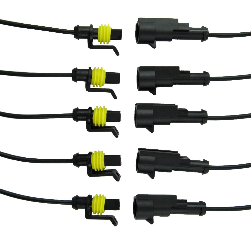 HUICAO 5 Kit 1 Pin Way Waterproof Connector with 10cm Wire 16 AWG Electrical Connector Harness Terminal
