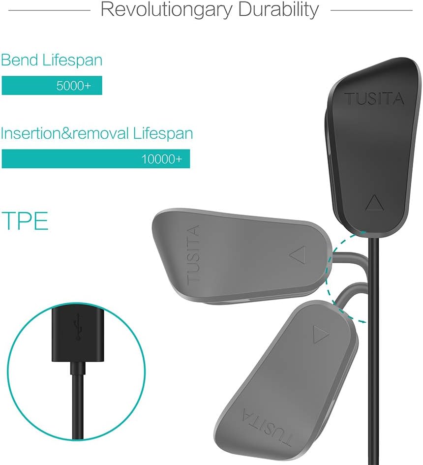 TUSITA Charger for Compatible with Garmin Vivosmart 4 Activity Tracker, USB Charging Cable Clip Cradle 100cm - Image 4
