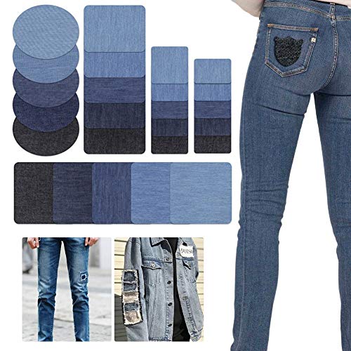 VGOODALL Patches Zum Aufbügeln, 32 Stück 4 Farben Patches Flicken zum Aufbügeln Denim Aufbügelflicken für Jeans, DIY Taschen mit Nähzeug