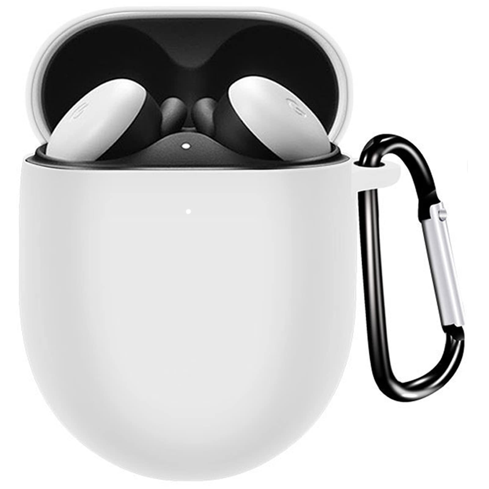 Miimall Case Compatible with Google Pixel Buds Pro 2022, [Front LED Visible] [Carabiner] Silicone Shockproof Protective Cover Case for Google Pixel Buds Pro 2022 Case-White