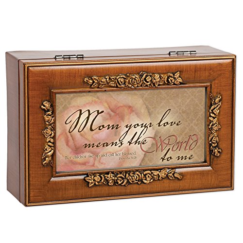 Cottage Garden Mom Inspirational Decorative Woodgrain Rose Music Box - Plays Amazing Grace