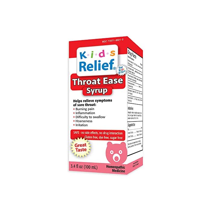 Kids Relief Throat Ease Syrup for Kids 0-12 Years (3.4 Fl Oz)