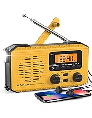 MAKSH Emergency Radio, 5-Way Powered NOAA Solar Hand Crank Weather Radio with LCD Display, Portable Radio with AM/FM/WB, 2200mAh Power Bank Cell Phone Charger, LED Flashlight, SOS Alarm (Yellow)