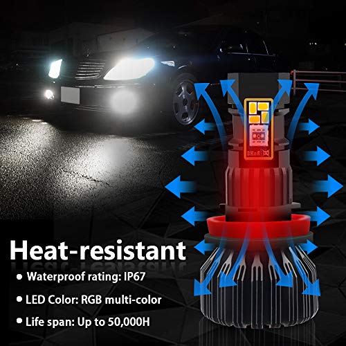 Viesyled H11 H8 H9 RGB LED Fog Light Bulbs Upgrade Multi Color APP Bluetooth Led Light Super Bright 1800LM 3020 SMD Bulbs Replacement for Driving DRL Fog Lights,2 Pack