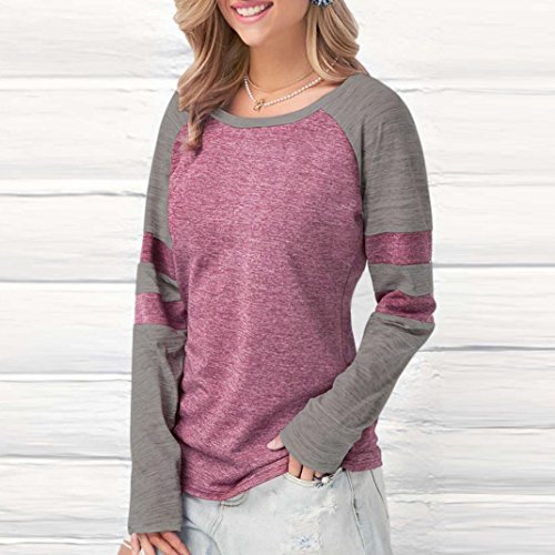 Clearance! TAORE Womens Splice Printed Long Sleeve Sweatshirts Pullover T Shirt (L, Pink)