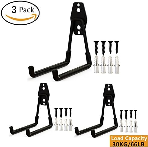 muyimu 3 Pack Bicycle Storage Hook Garage Space Saver Hanger Rack,Garage Hooks for Hanging Shovels,Wall Mounted Hanging Heavy Duty Tools.U-Hook with Anti-Slip Coating(Square Middle Hook Black)