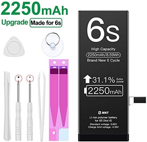 ZMNT Battery fit iPhone 6s 2250mAh, New Version Replacement Battery with High Capacity for iPhone 6s with Full Remove Tool Kit and Adhesive - 12 Months Warranty (Only for iPhone 6s)