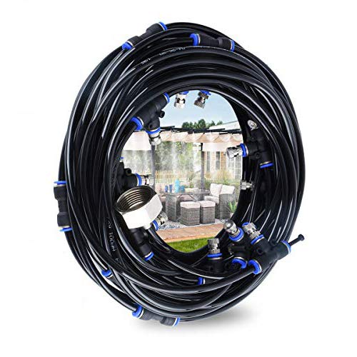 Mist Cooling System 26Ft(8M) Misting Line with 9 Brass Mist Nozzles, Outdoor Misters Cooling System for Patio, Garden Umbrellas, Lawn, Greenhouse