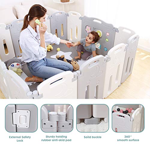 Foldable Baby Playpen Kids 14 Panel Activity Centre Safety Play Yard, Home Indoor Outdoor New Pen (Moon and Star)