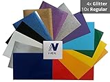 Heat Transfer (Iron On, T-Shirt, HTV) Vinyl: Glitter and Regular Assorted Bundle for Heat Press (Fabric, Shirts, Garments) (10x12 inches, 14 pack, Assorted Regular + Glitter)