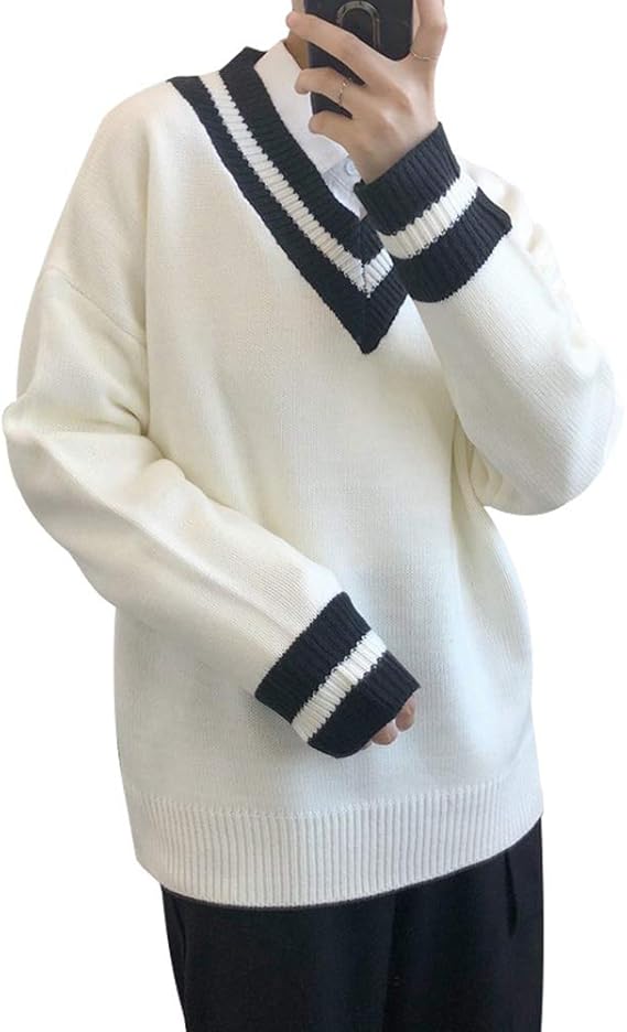 Amazon セーター メンズ Vネック チルデン ニット セーター プルオーバー ケーブル編み トップス カジュアル オーバーサイズ スクール 韓国風 秋冬 セーター 通販