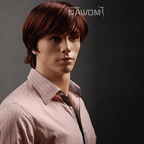Short Hair Synthetic Wigs for Men Natural Full Red Brown Straight Wig