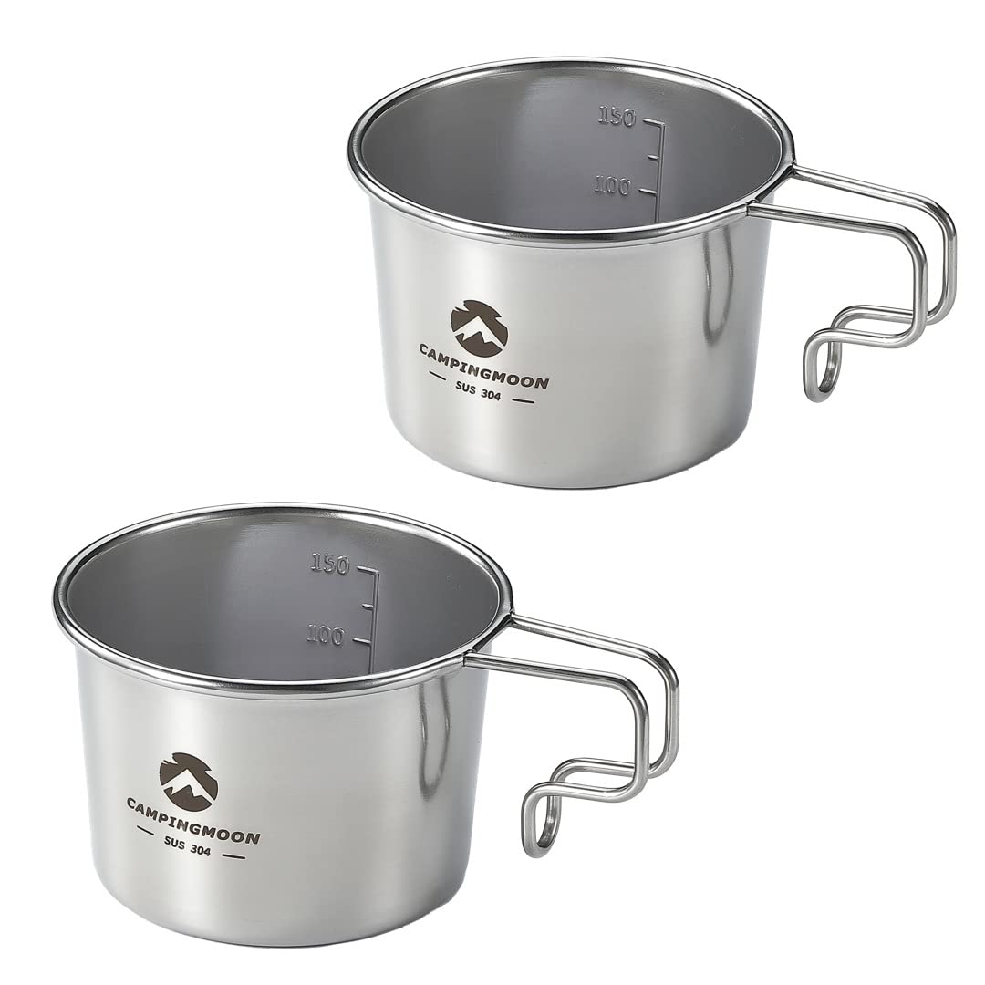 CAMPINGMOON 5.4oz EDC Compact Stainless Steel Cup w Handle 160ml Camping Hiking Outdoor S-180-2P