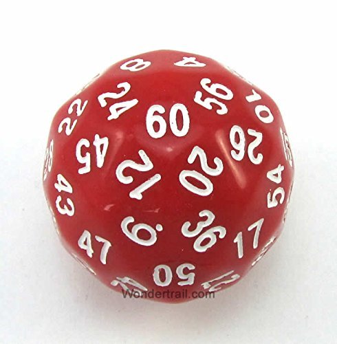 Red Opaque with White Numbers D60 35mm (1.37in) 1 Die Koplow Games