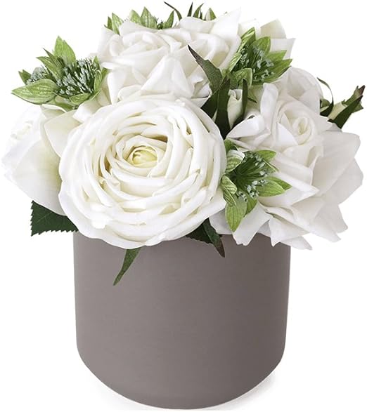 Amazon Com Meda Blooms White Real Touch Roses Arrangement With