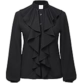 Womens Church Clergy Shirt Tab Collar Elastic Cuff Long Sleeve Lotus Ruffled Blouse Top