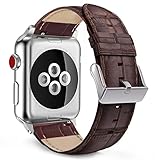 MoKo Band for Apple Watch Series 1 Series 2, Premium Genuine Leather Crocodile Pattern Replacement Strap for 42mm Apple Watch 2015 & 2016 All Models, BROWN (Not Fit Apple Watch 38mm Versions)