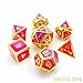 Bescon Super Glow in the Dark Metal Polyhedral Dice Set Golden and Rose, Luminous Metallic RPG Role Playing Game Dice 7pcs Set