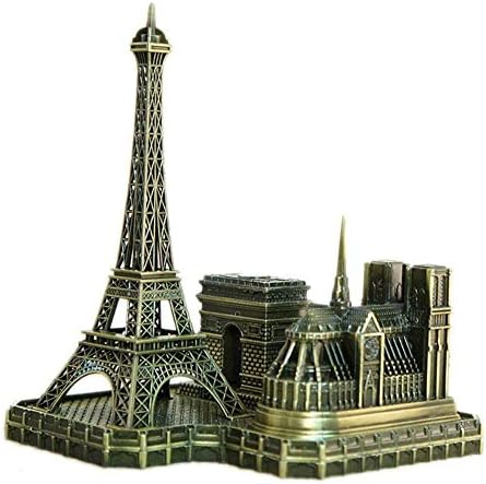 Souvenirs of France, Arc de Triomphe - Eiffel Tower, Paris Notre Dame Metal Statue Decor Building Model Ornaments for Home, Zinc Alloy Crafts French Church