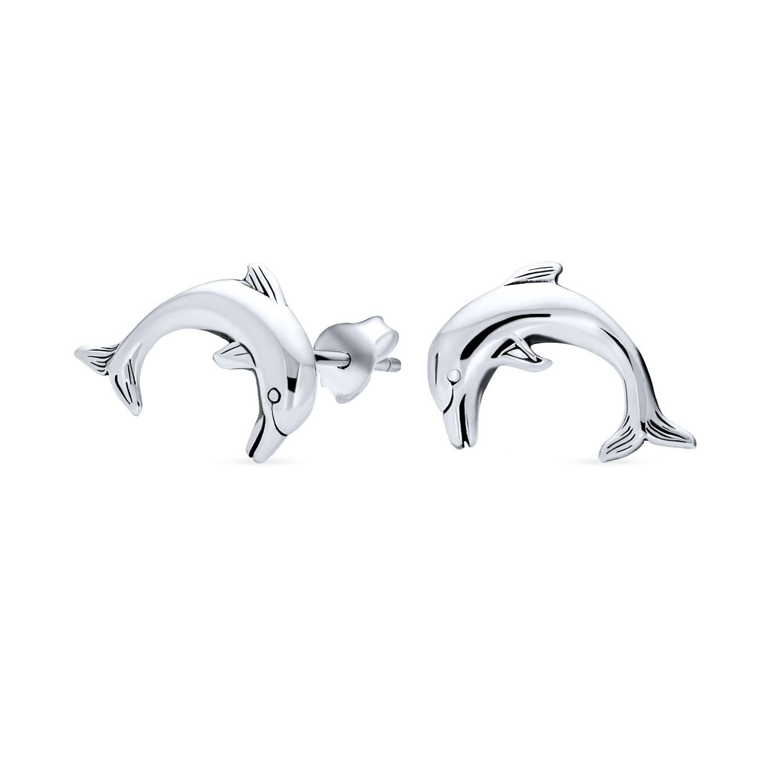Hawaiian Nautical Sea Lover Vacation Honeymoon Mermaid Fin Ocean Marine Life Small Dolphins Stud Earrings .925 Sterling Silver For Women Teen