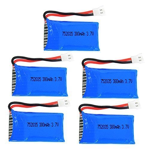 3.7v 380mah 25c Lipo Battery for Minicp X4,Hubsan X4 H107 H107L H107C H107D WL V931 V252 JXD 385 MJX F47 RC Quadcopter(Blue,Set of 5)