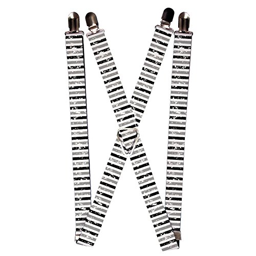 Black Grey White Distressed Vertical Stripes Suspenders
