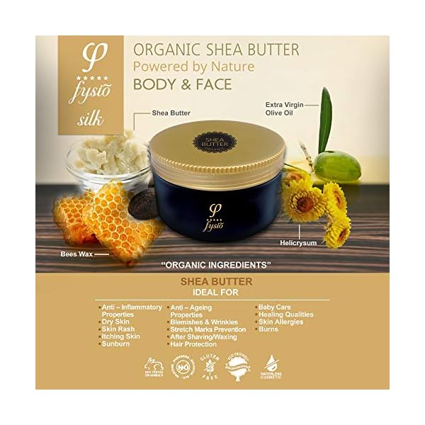 Fysio Organic Shea Butter Natural Body Moisturiser with Olive Oil, Beeswax, Argan Oil 250ml