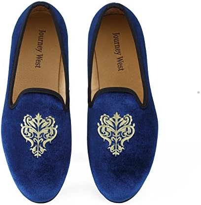 Men's Vintage Velvet Embroidery Noble Loafer Shoes Slip-on Loafer Smoking Slipper Black/Red/Blue