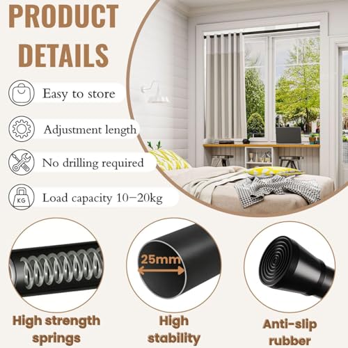 Pressure Curtain Rods for Windows Shower Wardrobe White 85 – 265 cm Diameter 32 mm
