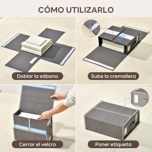 VIOPY Organizador De Sabanas, 4 Piezas Cajas De Almacenamiento, Organizador De Ropa De Cama Plegable, Contenedores De Almacenamiento De Tela Para Juego De Sábanas, Para Closet, Debajo De Las Camas
