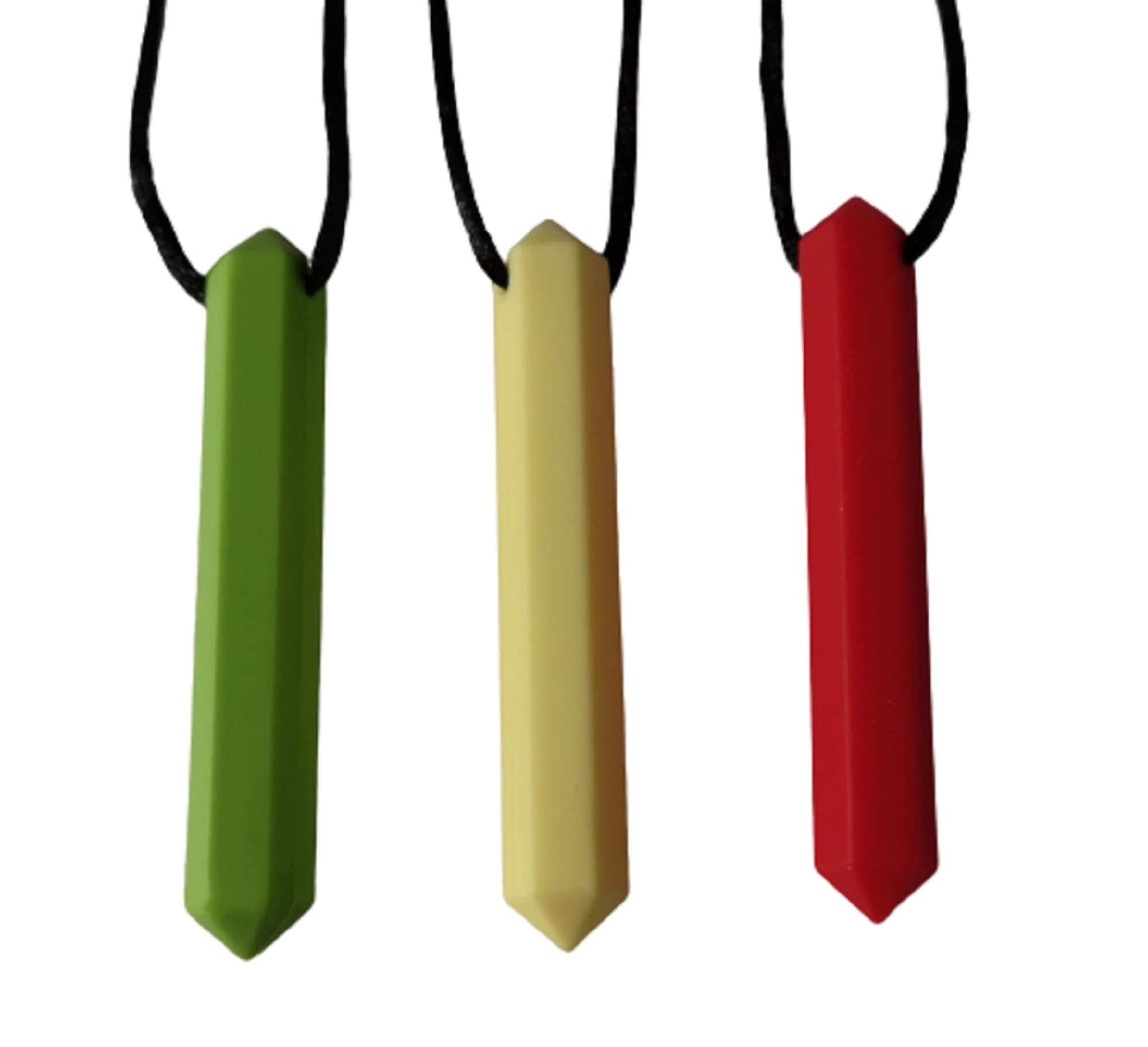 Chewelry Sensory Chew Necklace Chewlery for Teens, Kids or Adults with Autism ADHD Who Need to Stim Chew Bite or Fidget Chewy Aids Help Concentration Biting Bundle 3 Pack (Yellow Green Red)