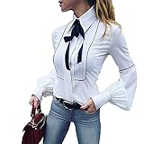 Button Down Shirt with Tie for Women Office Top Work Long Sleeve Blouse Formal