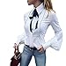 TOPUNDER Button Down Shirt with Tie for Women Office Top Work Long Sleeve Blouse Formal