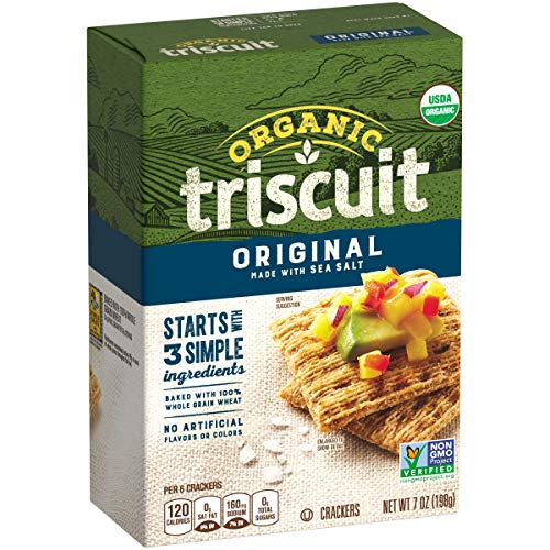 TRISCUIT ORGANIC ORIGINAL WHOLE GRAIN WHEAT CRACKERS, ORGANIC CRACKERS, VEGAN SNACKS, LUNCH SNACKS, 7 OZ