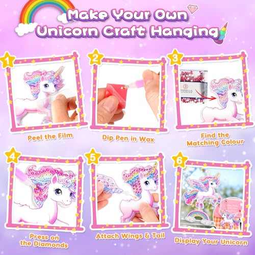 Gifts for 5 6 7 8 Year Old Girls: Diamond Arts and Crafts for Kids Age 5-10 Girls Birthday Presents, DIY Unicorn Gem Art Kits Toy for 5-6-7 Year Old Kids Craft Sun Catchers for Windows Home Decoration