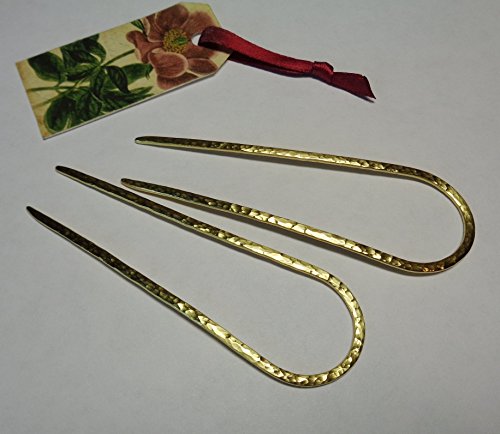 Set of 2 Golden Brass Hair Pins 4â€ long - U-shape Hammered Hair Forks - Combs Barrette Hair Accessory