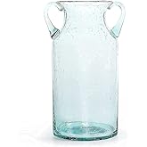 MDLUU Decorative Glass Vase 11" Tall, Bubble Air Flower Vase with Handles, Handblown Jug Vase for Dining Room, Bedroom, Bathroom, Mantel